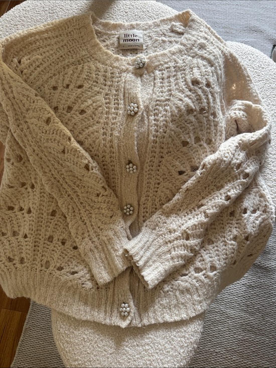 Little Moon Sweaters - Little Moon Pearl-Button Cream Cable Knit Rosella Cardigan